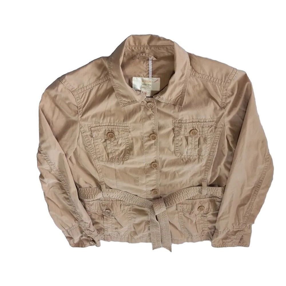 J CREW Women's Large Buttons Strappy Utility Jacket‎ Classic Twill Chino Brown